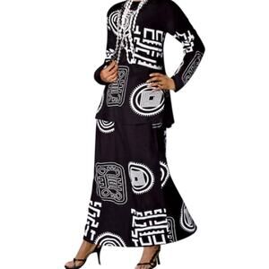 Ashro Black Silver Ethnic African Pride Power Wardrober A-Line Maxi Skirt Sze 1X